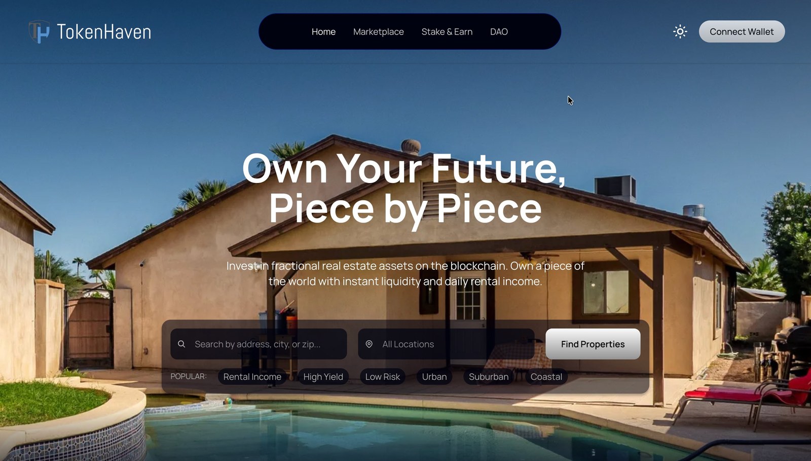 TokenHaven investor marketplace showing tokenized property listings